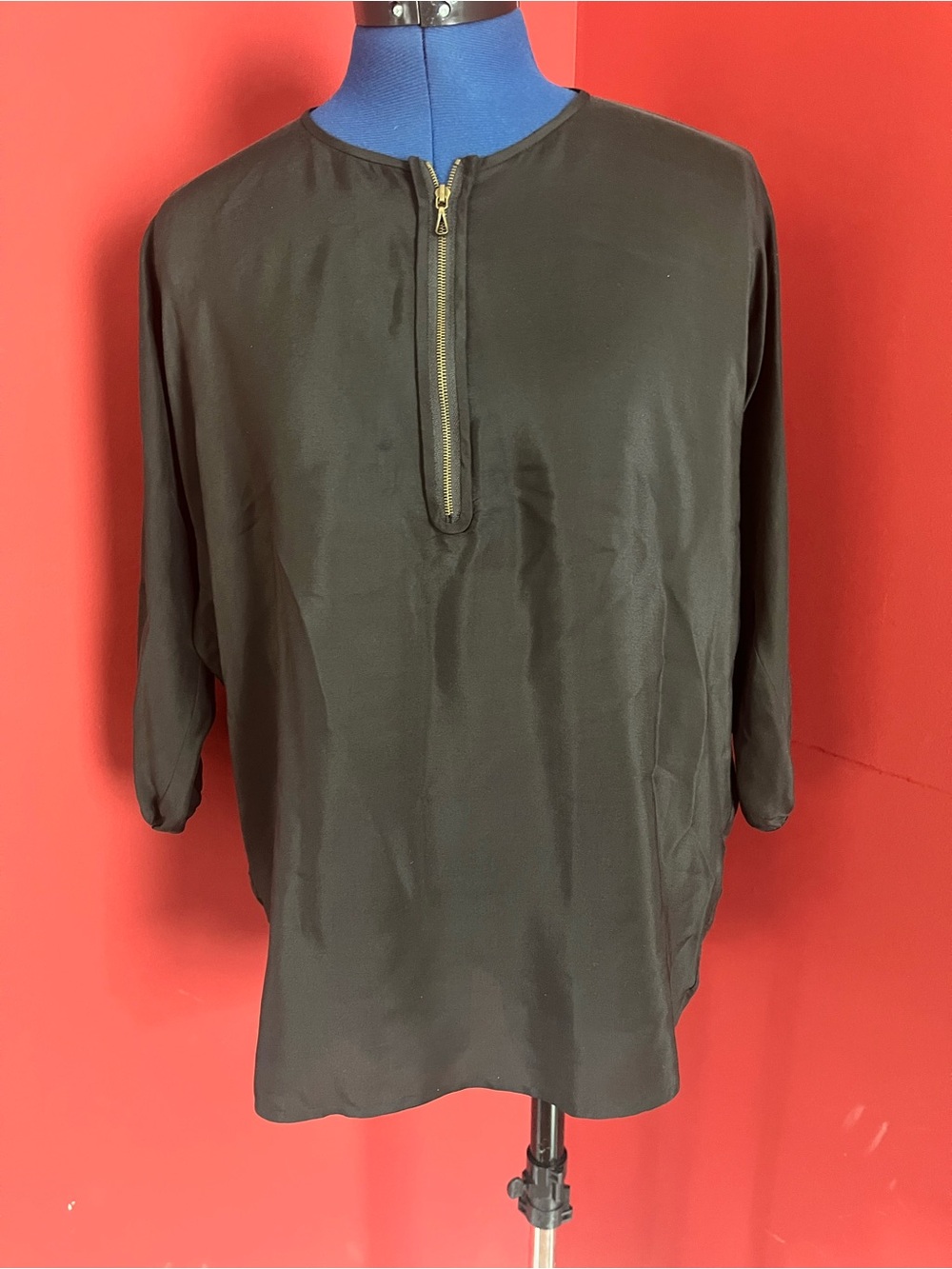 Vince 100% Silk Quarter Zip Pullover Hi Lo Blouse